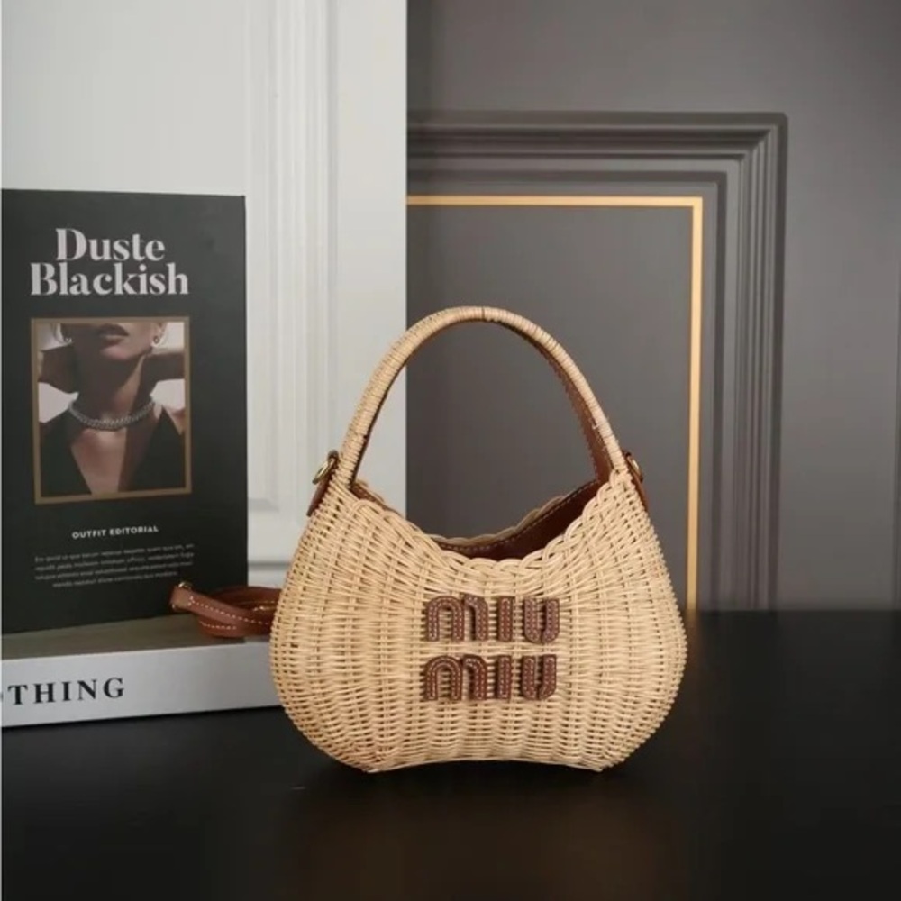 Miu Miu Natural Beige Woven Shoulder Bag